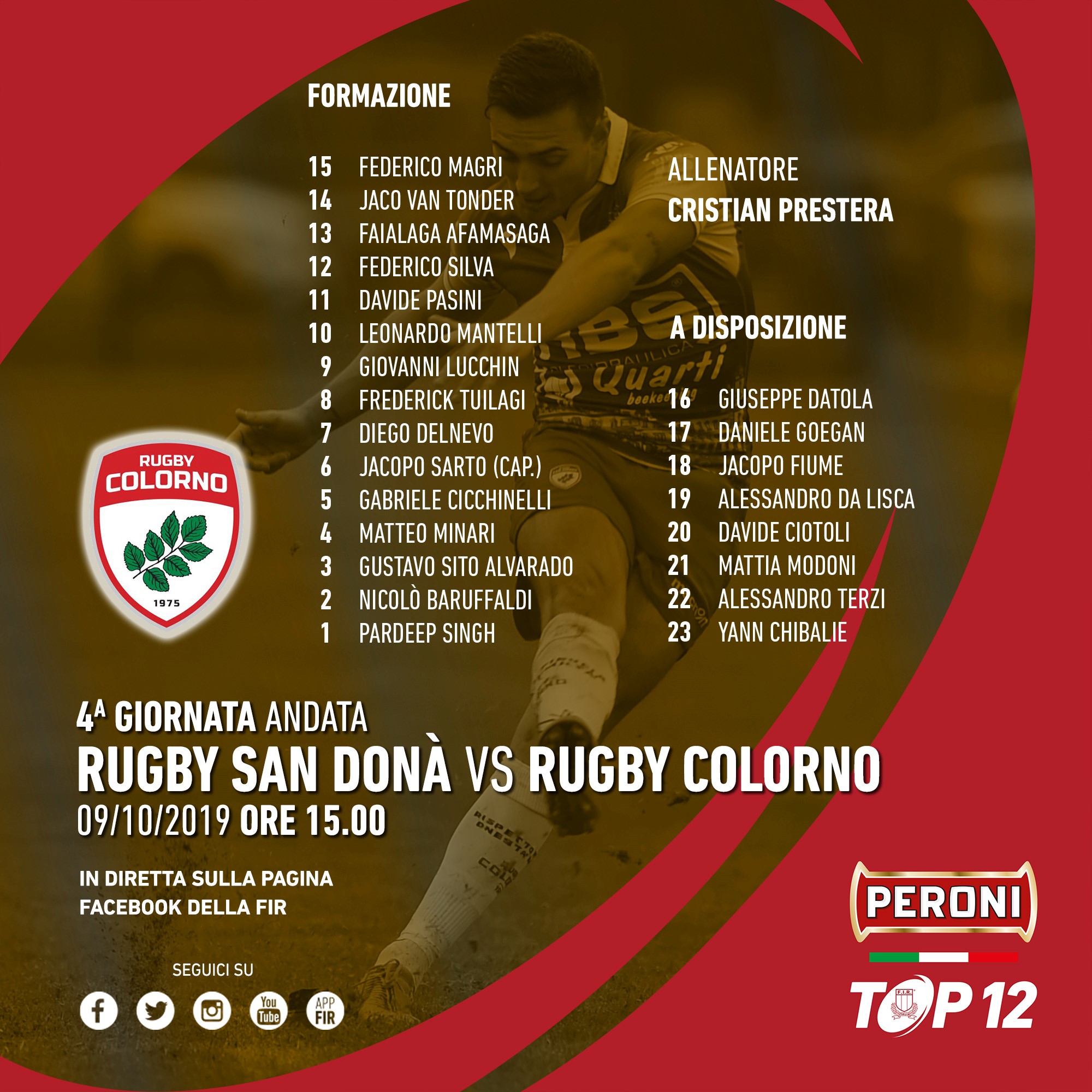 formazione colorno sandona trasferta