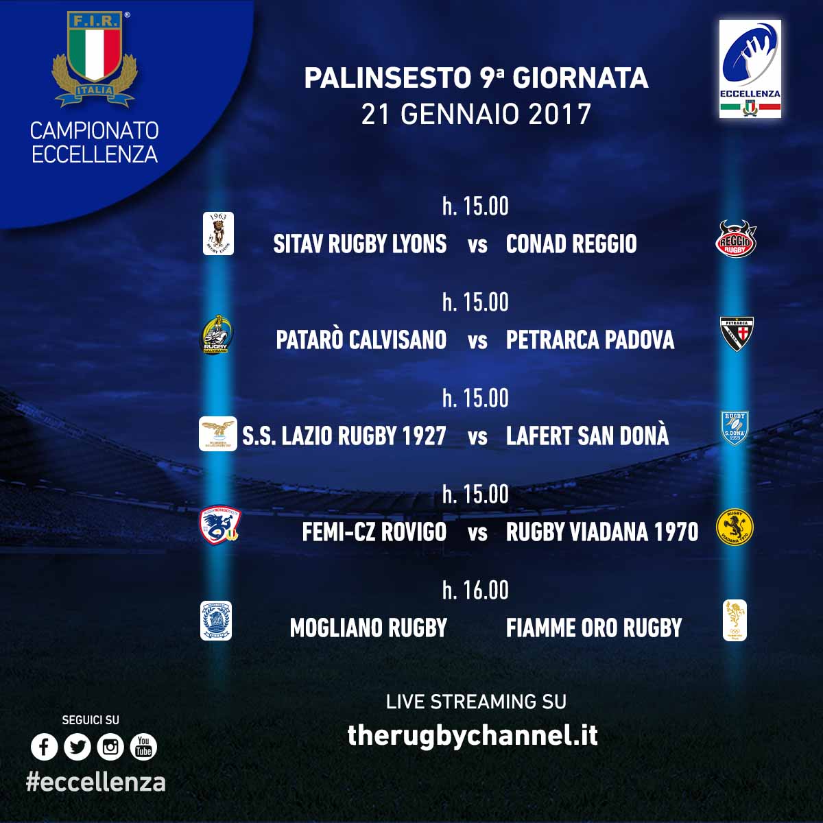 palinsesto 9a giornata eccellenza